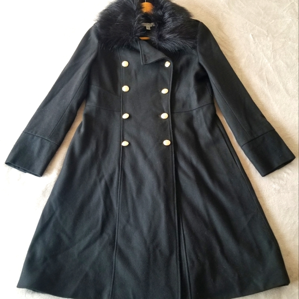 ROXY EARLE x LE CHATEAU Black Wool Blend Faux Fur Collar Coat
